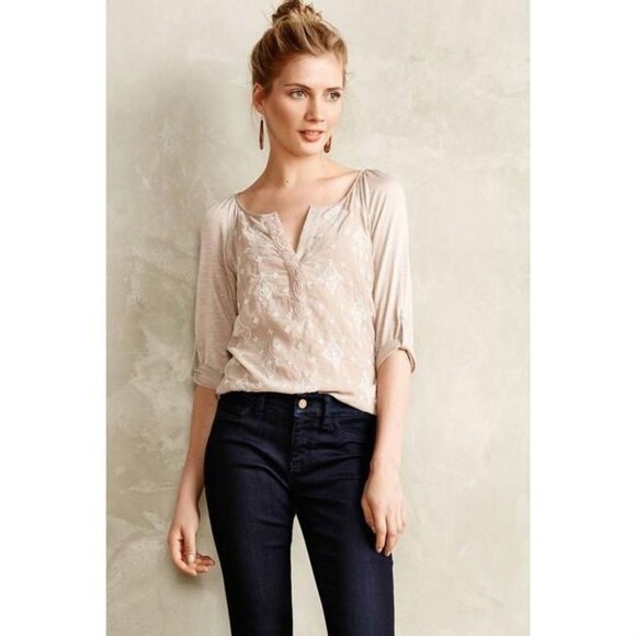 Tiny Blush Stitch Henley Blouse anthropologie Womens Small - Picture 1 of 8